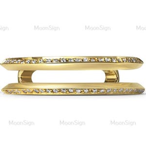 14K Gold Double Band Moissanite Ring: Open Pavé Statement Jewelry