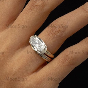 4.53 CT East-West Oval Moissanite Engagement Ring Set - 14K Yellow Gold Bridal Set