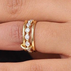 Bezel Set Lab Diamond Gold Ring • Half Eternity Gold Band with Round White Stones • Modern 14K Stacking Band for Women