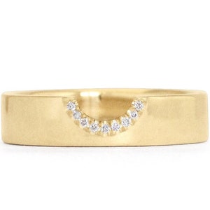 14K Gold U Shaped Wedding Band, Cigar Cutout Diamond Ring, Bold Minimalist Moissanite Band for Women, Engagement Anniversary Gift Ring