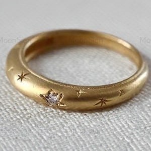 Pierścionek z brylantem w kształcie gwiazdy ze złota 14K: Masywna, niebiańska obrączka ślubna