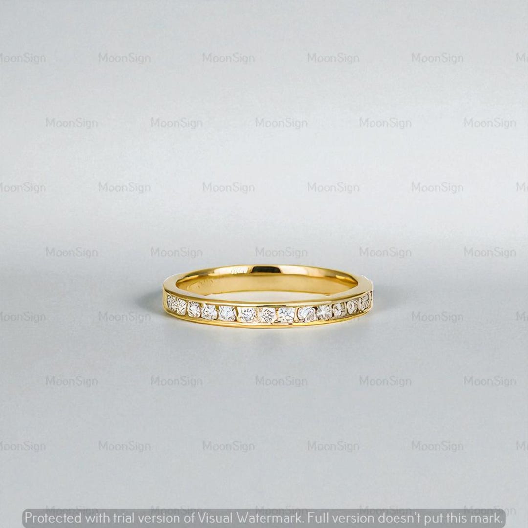 Dainty 14K Gold Diamond Half Eternity Wedding Band - Pavé Promise Ring ...