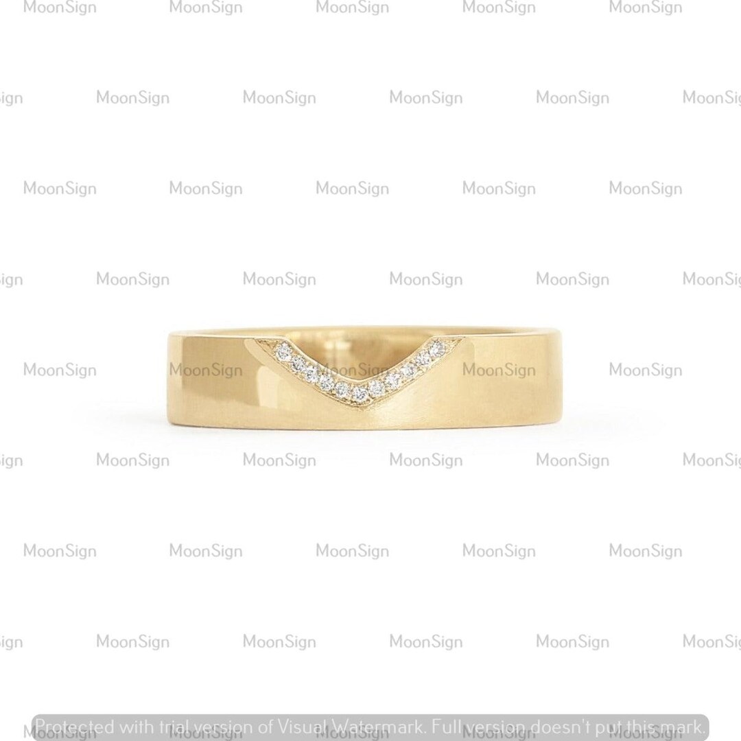14k Solid Gold Chevron Ring, Minimalist V Contour Wedding Matching Band ...