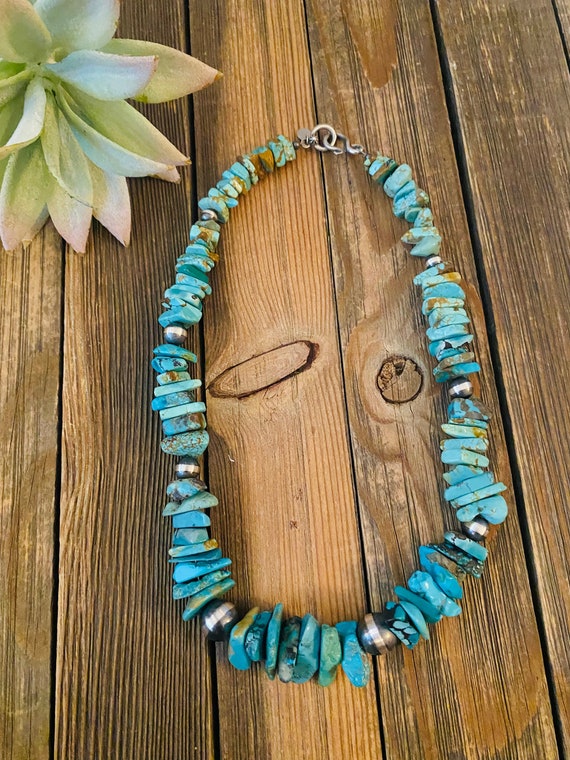 Navajo Turquoise & Sterling Silver Chunky Beaded … - image 1