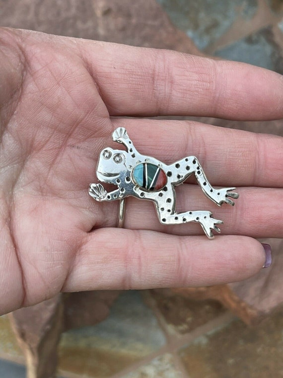 Navajo Sterling Silver Multi Stone Leap Frog Pend… - image 1