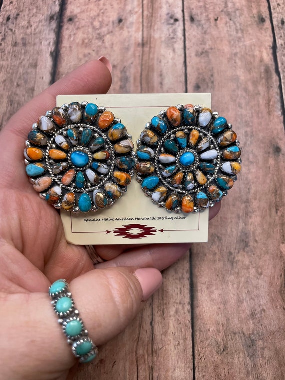 Navajo Sterling Silver Multi Stone Spice Earrings 