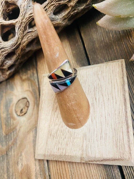 Zuni Sterling Silver & Multi Stone Inlay Adjustab… - image 3