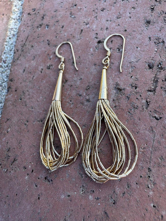Handmade Liquid Gold 10 Strand Wire Earrings View 3