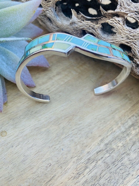 Water Stream Cuff Native American Navajo Red Mountain Turquoise Sterling Silver Bracelet Water Stream Cuff Native American Navajo Red Mountain Turquoise Sterling Silver Bracelet