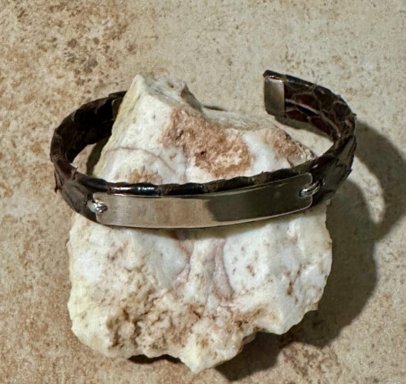 Brown Python Cuff w/ Silver Badge Bracelet - image 3