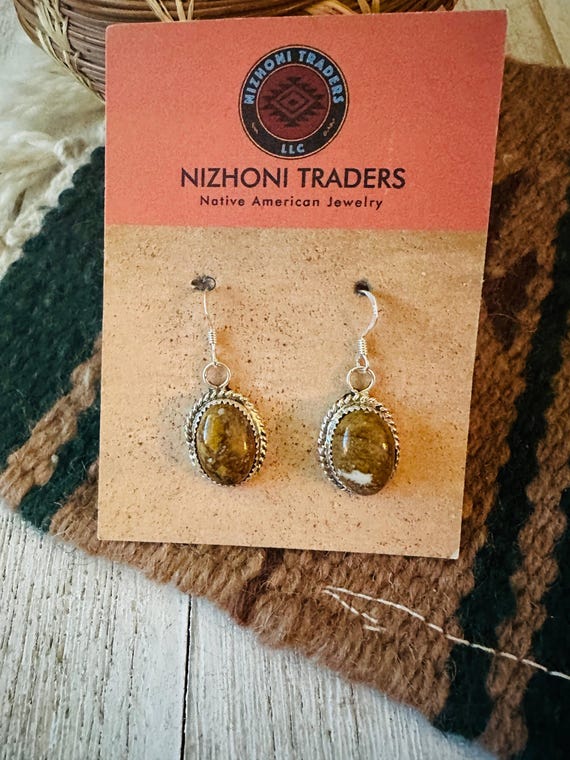 Beautiful Native American Navajo Honeybee Jasper Sterling Silver Earrings Beautiful Native American Navajo Honeybee Jasper Sterling Silver Earrings