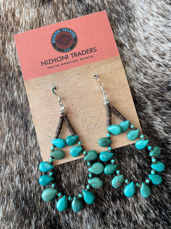 Navajo Sterling Silver Turquoise Beaded Earrings - image 1