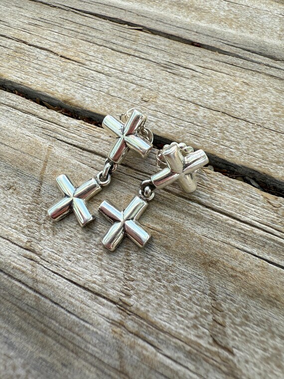 Handmade Sterling Silver Cross Dangle Earrings - image 2