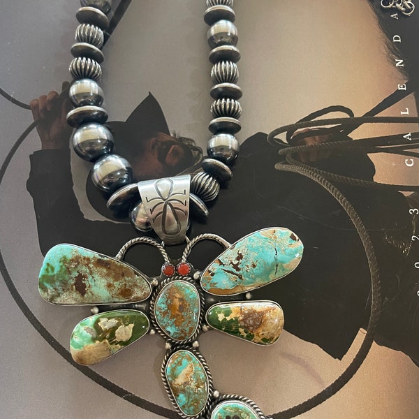 Navajo Sterling Silver And Turquoise Dragonfly Necklace By Patrick Yazzie
