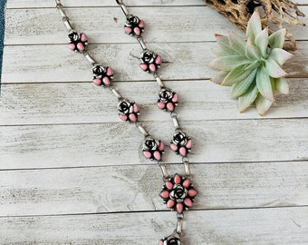 Navajo Sterling Silver & Queen Pink Conch Shell Flower Necklace