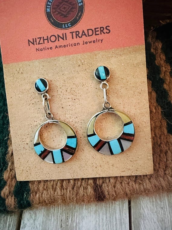 Old Pawn Zuni Multi Stone & Sterling Silver Inlay… - image 4