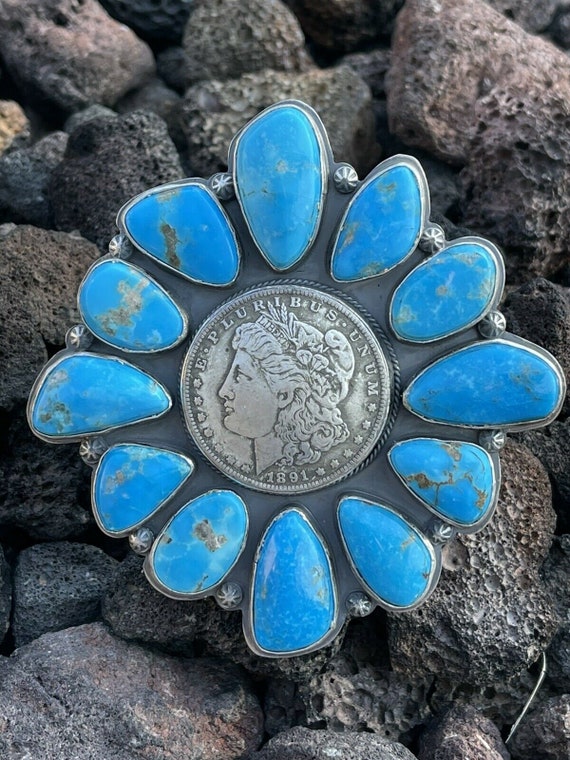Gorgeous Navajo Sterling Silver Coin & Kingman Tu… - image 8