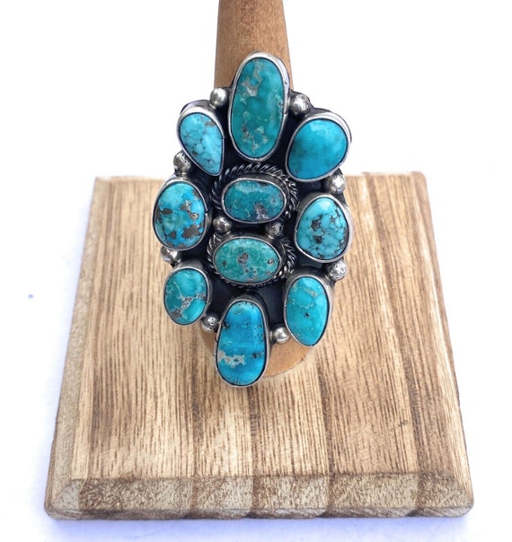 Navajo Turquoise & Sterling Silver Cluster Adjust… - image 8