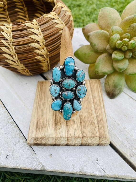 Navajo Turquoise & Sterling Silver Cluster Adjust… - image 2