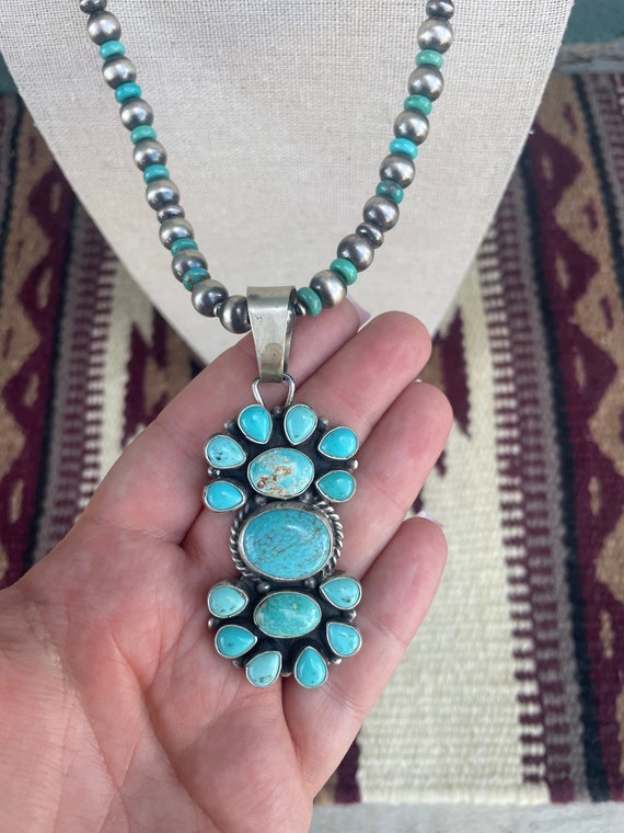 Beautiful Navajo Sterling Silver Turquoise Neckla… - image 5