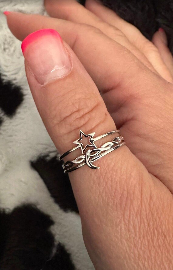 Sterling Silver Celestial Stacking Ring Set of 3 - image 3