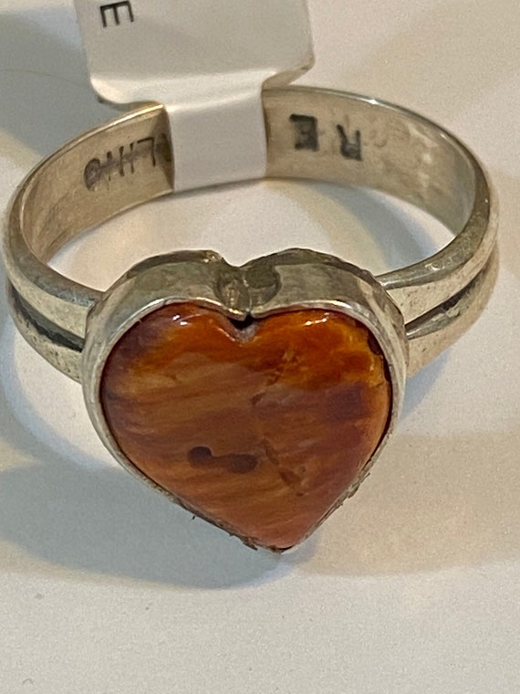 Navajo Orange Spiny Sterling Heart Ring 11 - image 6