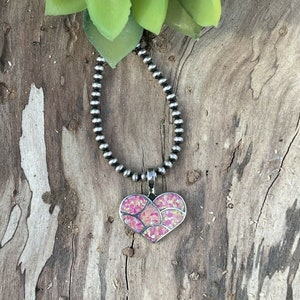 Zuni Iridescent Pink Opal & Sterling Silver Heart Pendant image 8