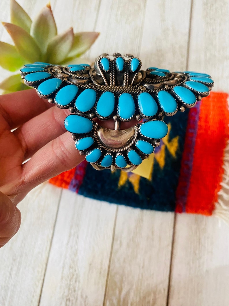 Old Pawn Vintage Navajo Turquoise & Sterling Silver Cluster Watch Cuff ...