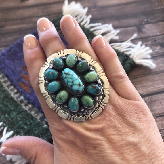 HUGE Sterling and Turquoise Navajo Cluster Ring