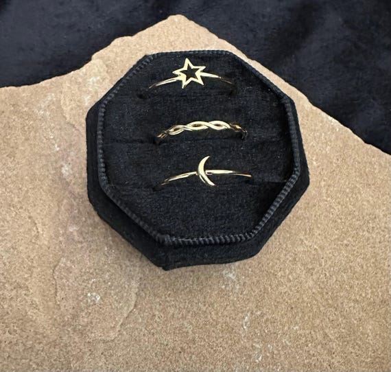 Sterling Silver Gold Plated Celestial Stacking Ri… - image 1