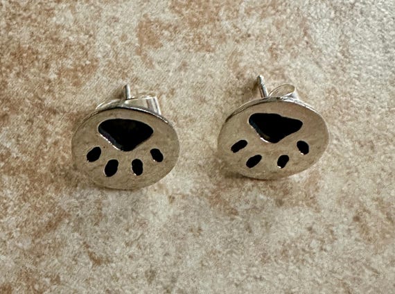 Micro Paw Print Sterling Silver Earrings View 2
