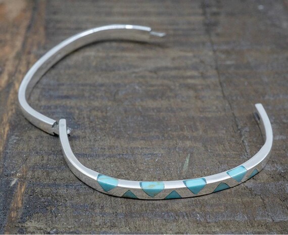 Hinged Bangle W/ Turquoise Triangles - image 2