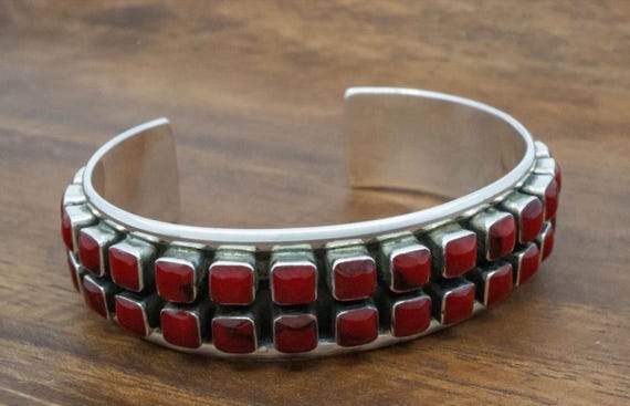 Double Row Red Jasper Cobblestone Cuff Bracelet - image 1