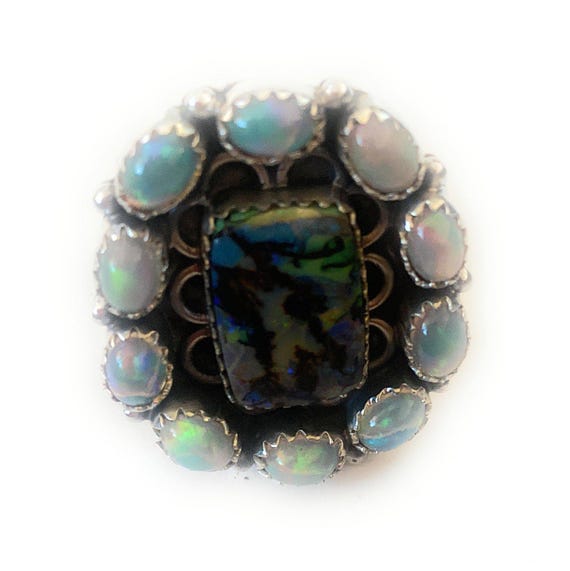 Handmade Sterling Silver & Opal Cluster Adjustabl… - image 7