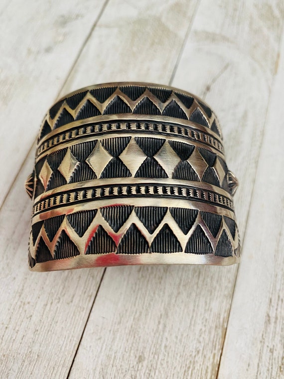 Navajo Hand Stamped Sterling Silver Cuff Bracelet… - image 5