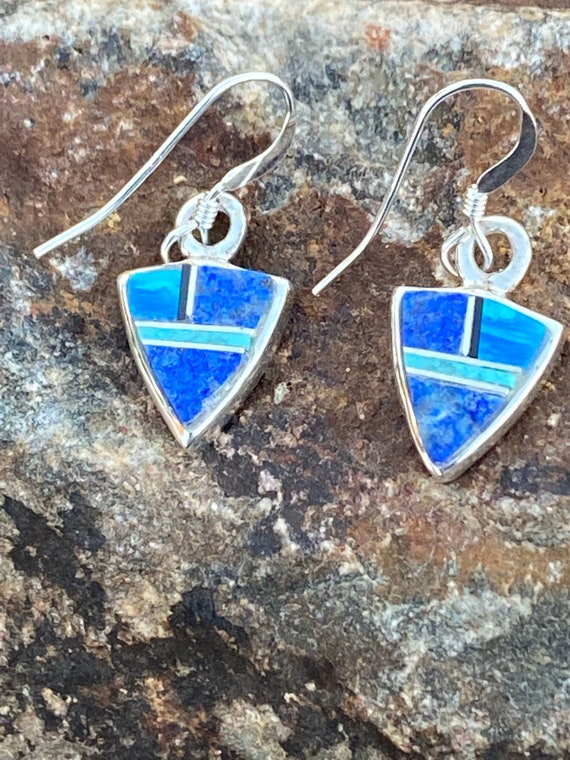 Navajo Lapis, Turquoise, Blue Mini Triangle Dangl… - image 3