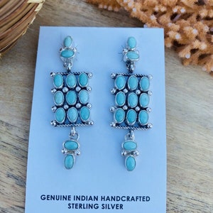 Navajo Türkis & Sterling Silber Cluster Ohrringe signiert