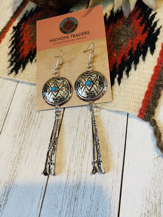 Navajo Turquoise & Sterling Silver Concho Dangle … - image 3