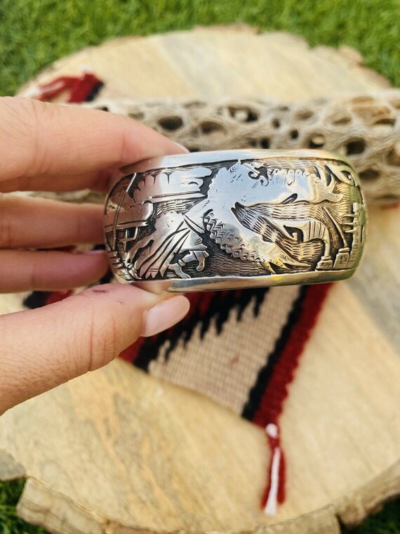 Vintage Navajo Sterling Silver Story Teller Cuff … - image 6