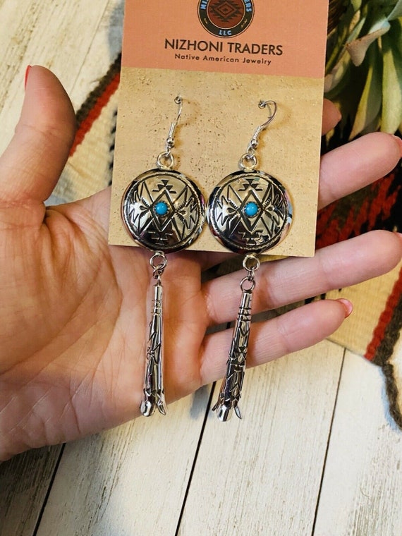 Navajo Turquoise & Sterling Silver Concho Dangle … - image 5