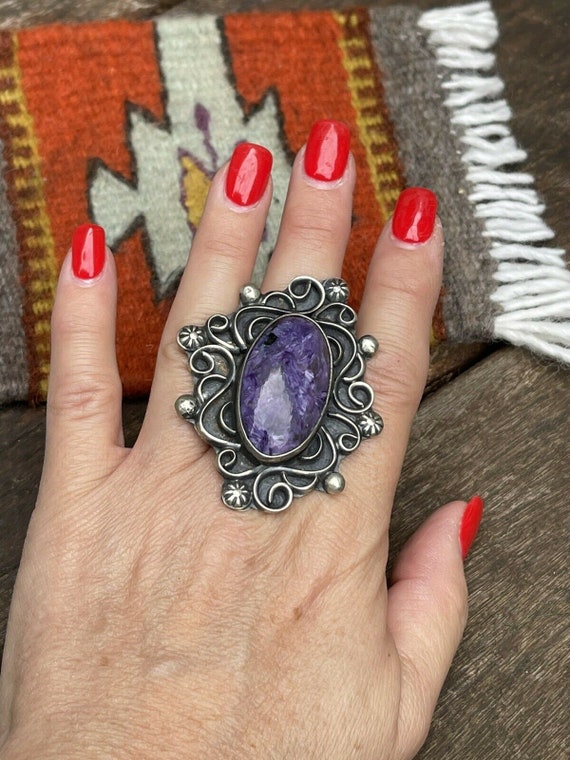 Navajo Charoite & Sterling Silver Size 8 Fancy Sw… - image 7