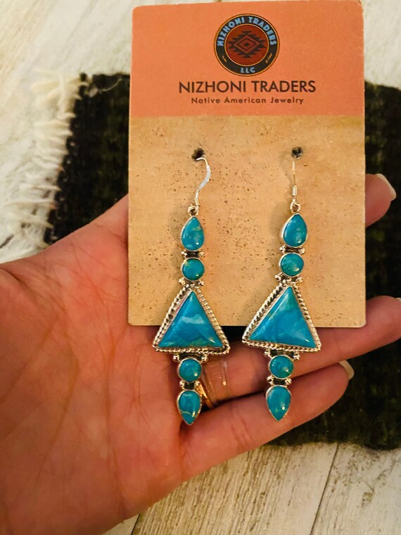 Navajo Turquoise & Sterling Silver Dangle Earrings - image 3