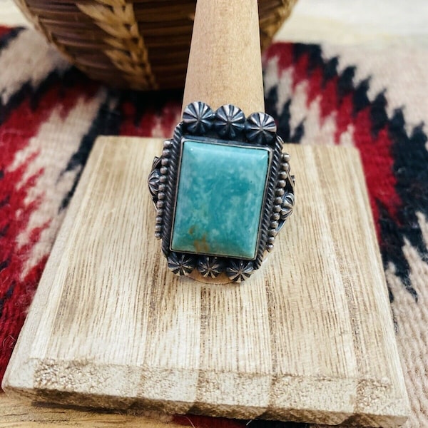 Navajo Royston Turquoise & Sterling Silver Ring Size 12