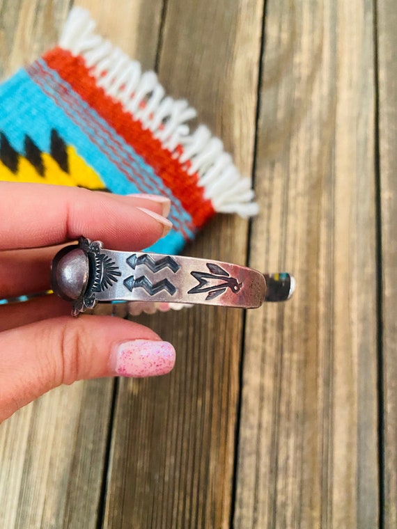 Navajo Old Pawn Vintage Sterling Silver Cuff Bracelet - Gem