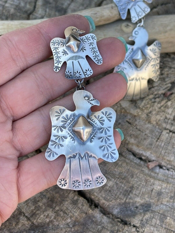 Navajo Sterling Silver Thunderbird Dangles by Tim… - image 7