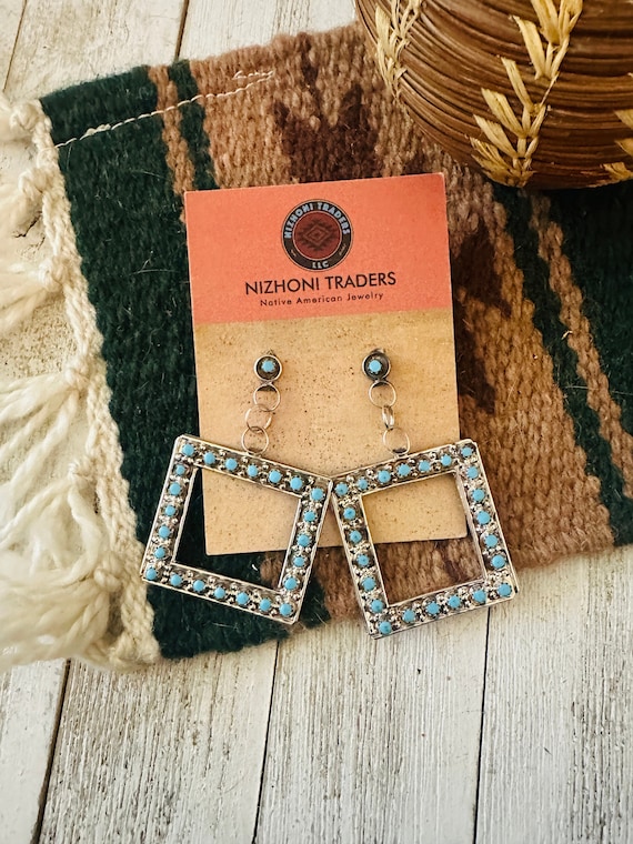 Zuni Sterling Silver & Turquoise Snake Eye Earrings View 2
