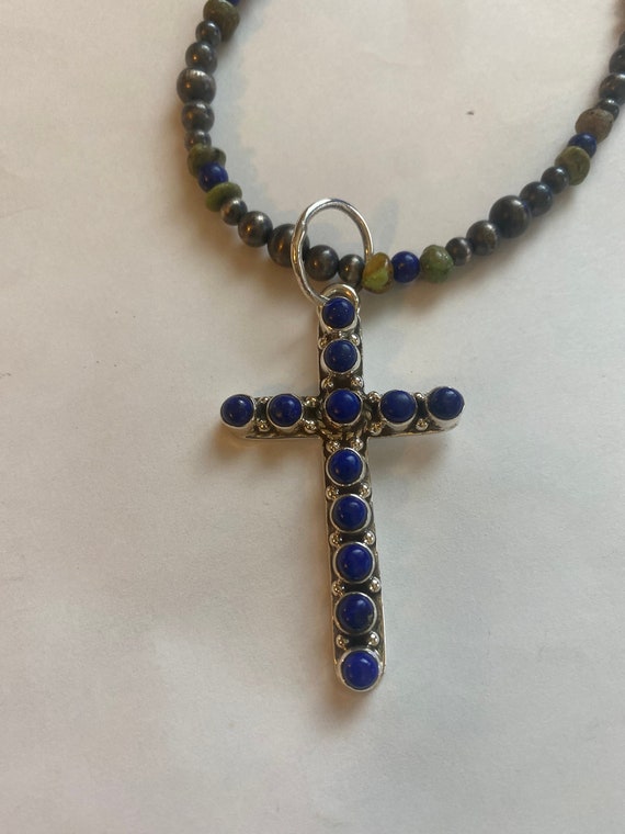 Sterling Silver & Lapis 2.5 inch Cross - image 6