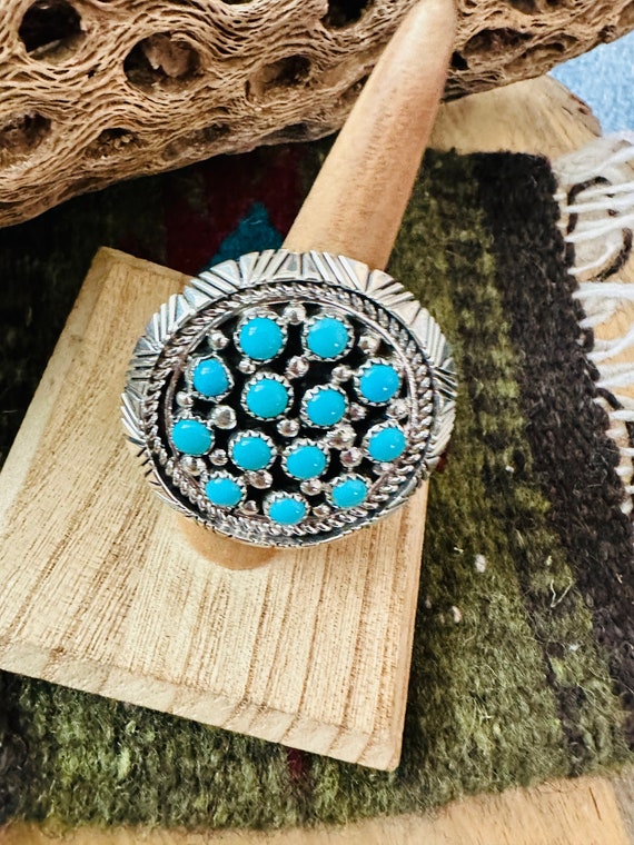 Navajo Sterling Silver & Turquoise Cluster Ring S… - image 3