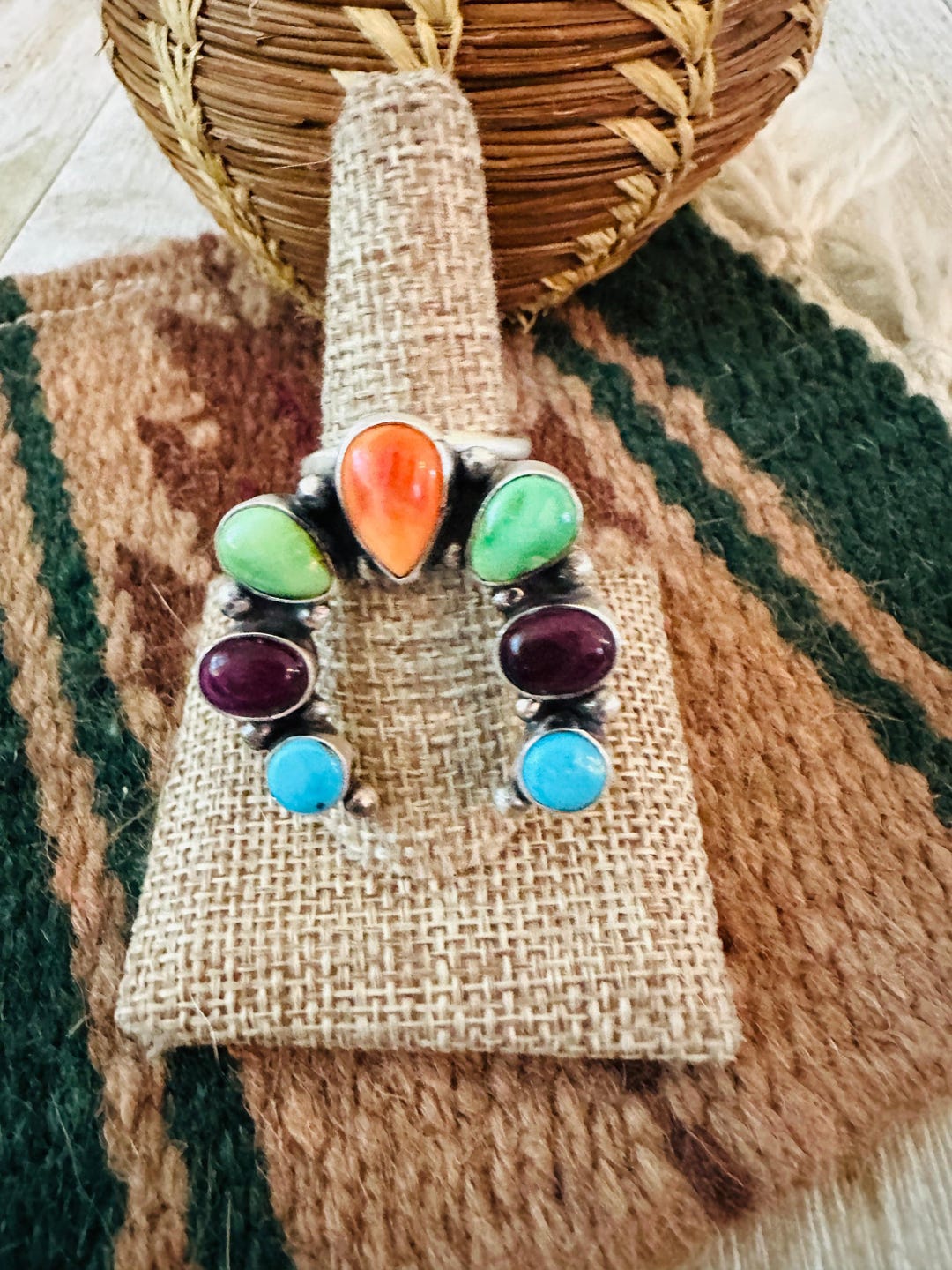 Naja Rind Navajo Sterling Silver & Multi Stone Naja Ring Size 8 - Etsy