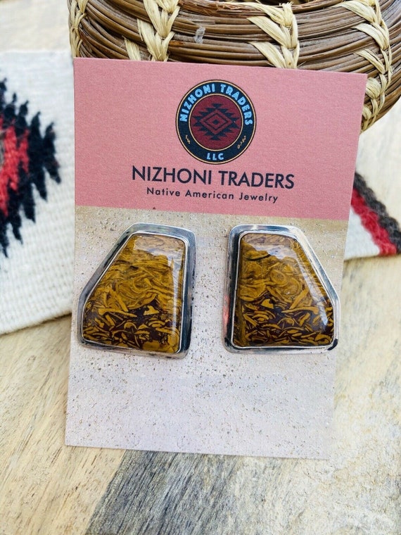 Beautiful Native American Navajo Honeybee Jasper Sterling Silver Earrings Beautiful Native American Navajo Honeybee Jasper Sterling Silver Earrings
